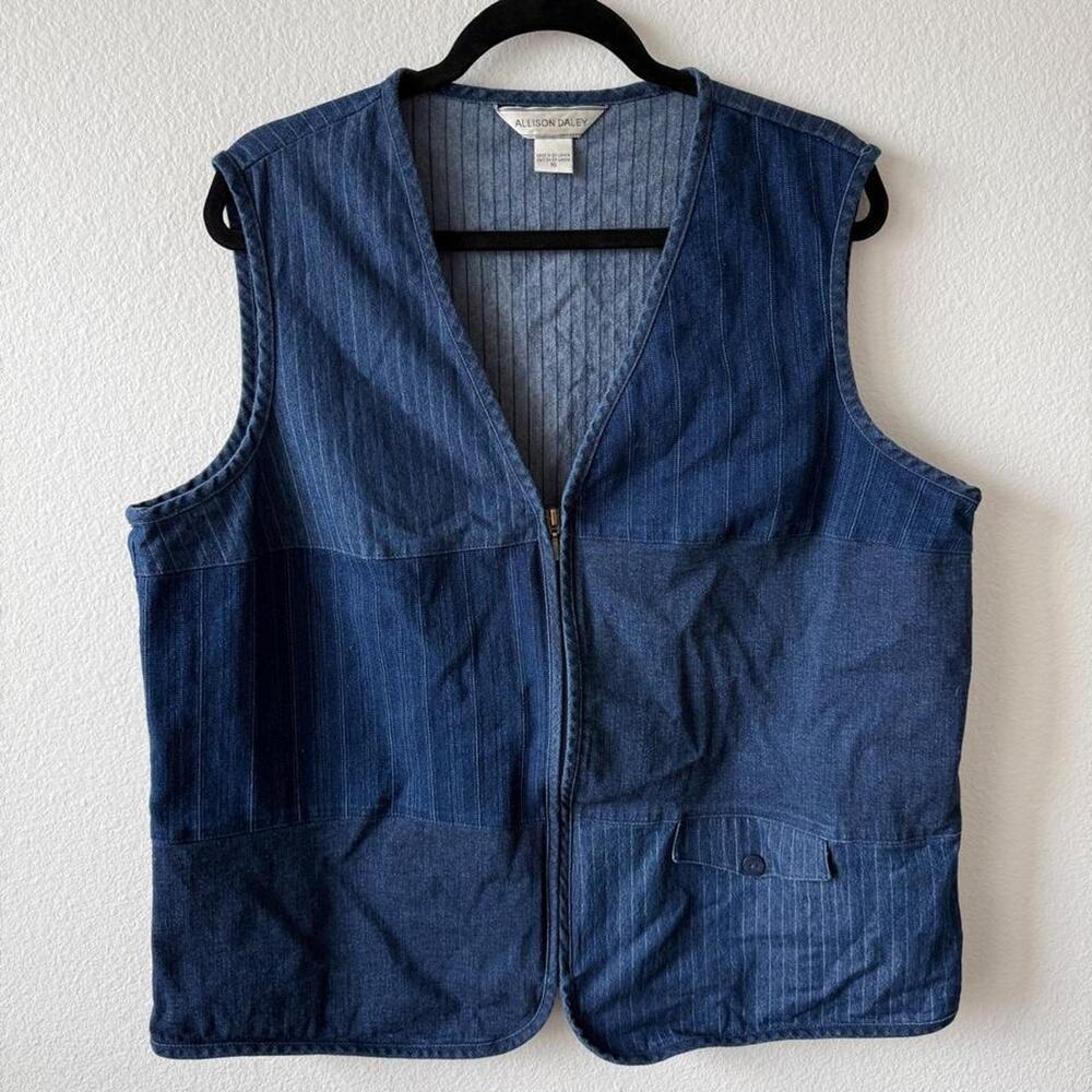Blue striped denim vest